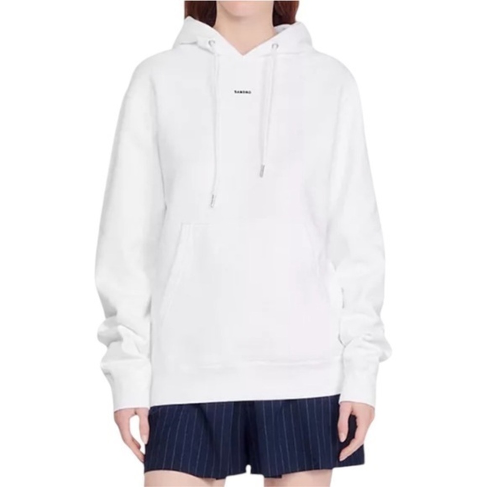 Sandro White Small Logo‎ Hoodie Hooded Sweatshirt One Size